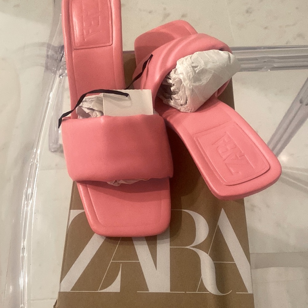 Zara heeled quilted sandals beautiful NEW PINK